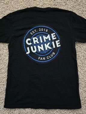 Crime Junkie Fan Club Black Blue And White T-shirt With Front Pocket